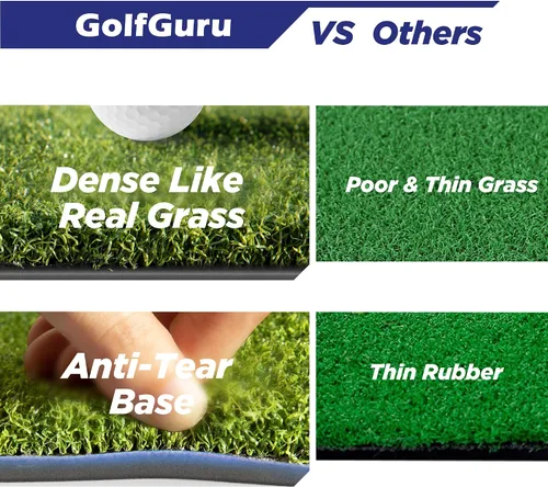 Vista 4 de Golfguru Golf Mat, 5x4ft/5x5ft Dense Elite Golf Hitting Mats Practice with 10 Balls, 9 Tees, Heavy Duty Artificial Hitting Training Mat for Backyard