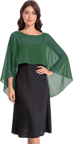 Vista 10 de Baoqiya Women's Shawls and Wraps for Evening Dresses Chiffon Cape verde ( Bean Green )