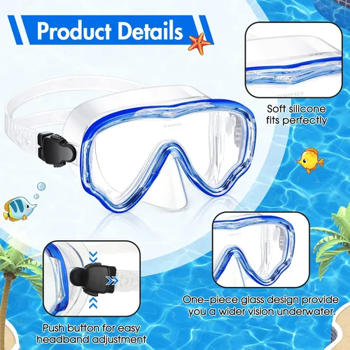 Vista 3 de Gafas de natación para niños de 6 a 14 años, máscara de buceo de vidrio templado, antiempañamiento, visión clara de 180°, color clásico, 6
