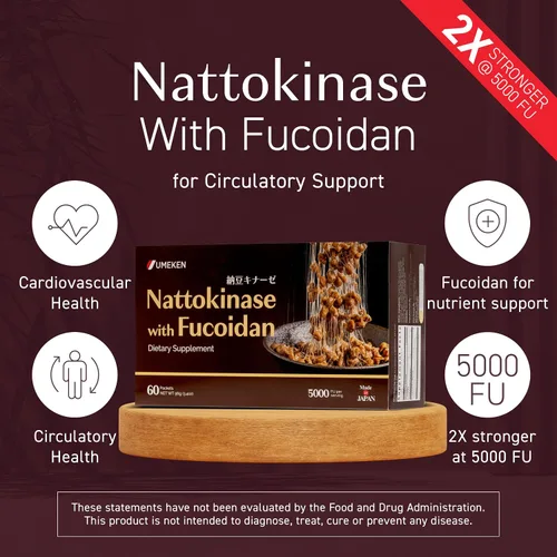 Vista 2 de Umeken Nattokinase Plus Fucoidan, suplemento de nattoquinasa, 5000FU nato, sin olor, fácil de tomar, fucoidan de Okinawa, suplemento japonés, 60