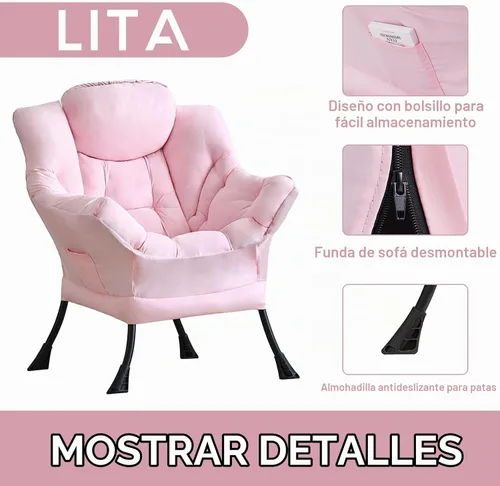 Vista 4 de LITA Lazy Chair, cómoda silla de lectura con acento Rosa bebé