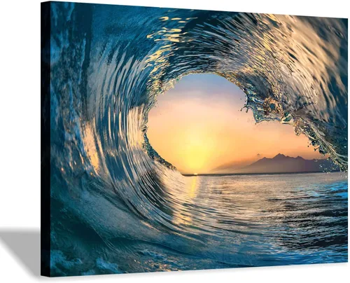 Vista 21 de Hardy Gallery Lienzo impreso con diseño de camino de playa: lienzo con imagen del océano costero, arte de pared tamaño pequeño para baño