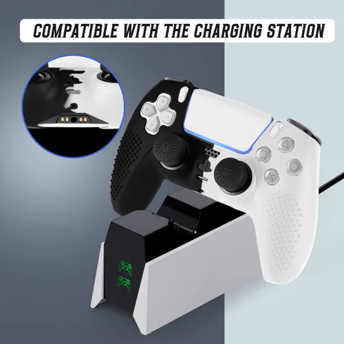 Vista 4 de PS5 Controller Skin, Anti-Slip Soft Silicone Protective Cover Case for PlayStation 5 Controller Grip Accessories, 2 Pack with 8 x Thumb Grip Caps