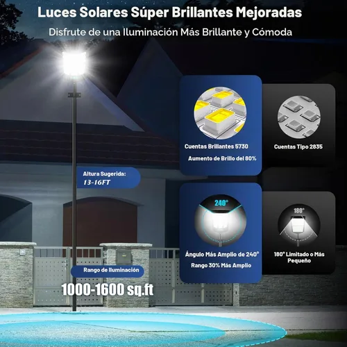 Vista 4 de 17" Solar Street Lights Outdoor Waterproof, 36000LM 6500K Dusk to Dawn Solar Flood Light, Motion Sensor Solar-Powered Light with Remote Control