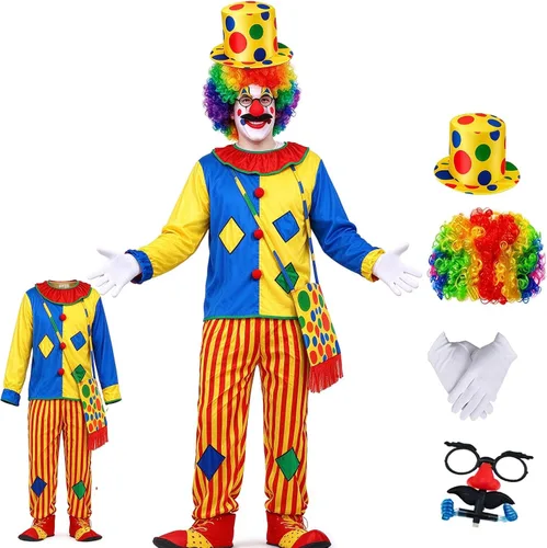 Vista 11 de Divertido disfraz de payaso, peluca, gafas, bolsa, sombrero, traje novedoso Verde