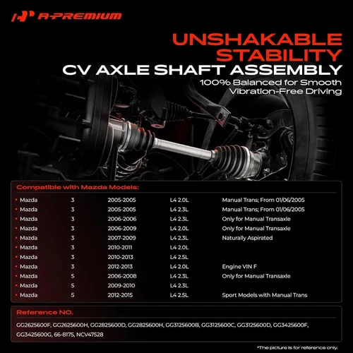 Vista 2 de A-Premium Juego de eje de transmisión compatible con Mazda 3 2005-2013, 5 2006-2010 2012-2015, 2.0L 2.3L 2.5L, lado del conductor delantero
