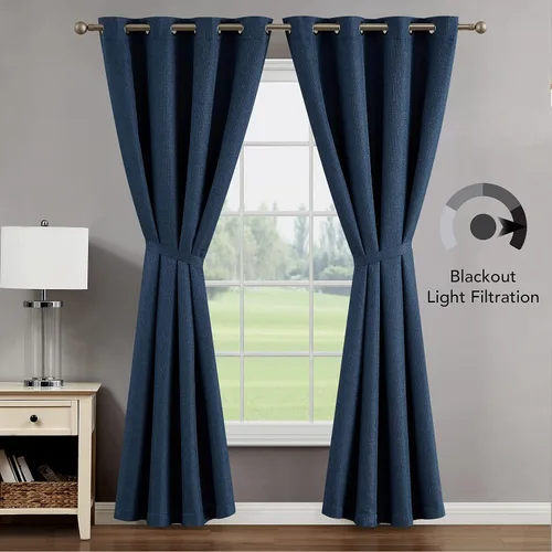 Vista 3 de Cortinas opacas (2 paneles, 50 x 96 pulgadas, azul) Cortinas con aislamiento térmico para oscurecer la habitación con alzapaños, cortinas de ventana