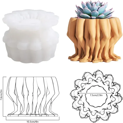 Vista 3 de BOOWAN NICOLE Moldes de silicona para hormigón, múltiples patas, para suculentas, para bricolaje, maceta de cara pequeña, decoración del hogar
