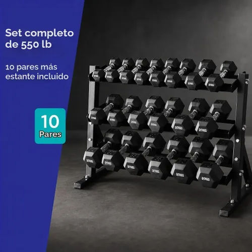 Vista 9 de Rubber Hex Chrome Dumbbell Complete Package Set