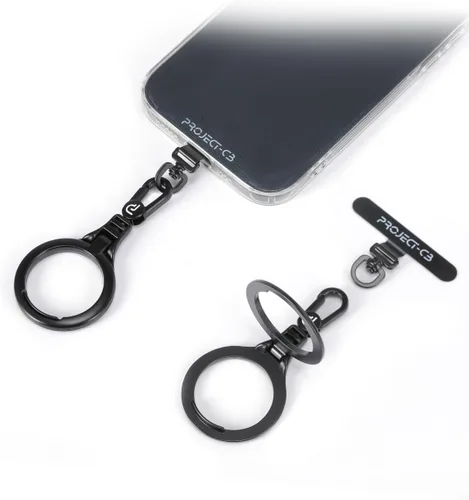 Vista 9 de Lengüeta de metal para teléfono, parche de cordón, llavero de soporte para teléfono, soporte para anillo, lengüeta de correa Negro