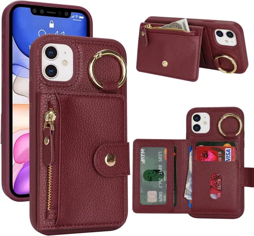 Vista 71 de Funda para iPhone 14 Plus con tarjetero, color negro Funda con cremallera y ranura para mujer y hombre