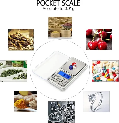 Vista 7 de Báscula de bolsillo digital portátil de 2 piezas, 17.64 oz de capacidad, 0.00 oz de precisión, báscula electrónica de joyería para alimentos