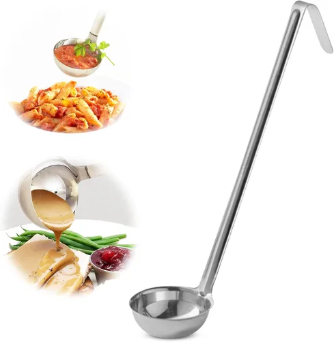 Vista 14 de Cucharón – Cucharón de acero inoxidable duradero para servir salsa de aderezo de sopa, salsa resistente y confiable mango largo para cocina