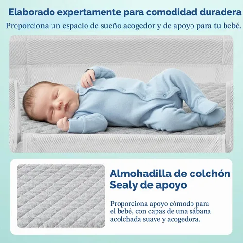 Vista 4 de Sealy Baby Airy Dreams - Moisés 2 en 1 de malla transpirable, altura ajustable con 9 ajustes, portátil con sábana acolchada suave y acogedora