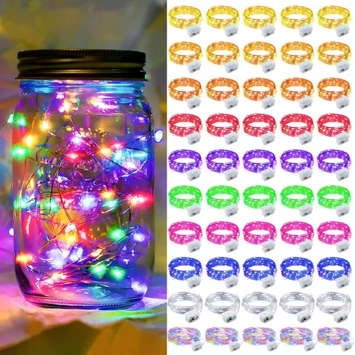 Vista 51 de Paquete de 6 luces de hadas a pilas con temporizador remoto, 8 modos de iluminación, 7 pies, 20 luces LED impermeables para Halloween, Navidad