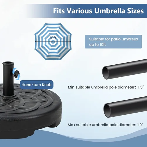 Vista 6 de Tangkula Soporte de base de paraguas rellenable, relleno de agua y arena, soporte de peso resistente para sombrilla de patio de 1.5 a 1.9 pulgadas