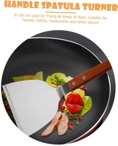 Vista 8 de Mango de madera Filete de cocina Espátula de acero inoxidable Turner Grill Herramienta de corte