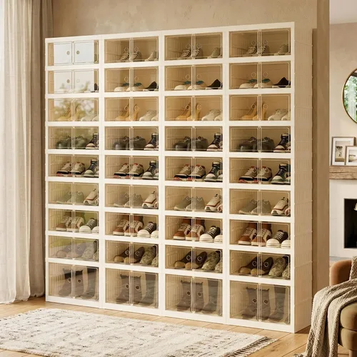 Vista 20 de Organizador de Zapatos Plegable Caja de Almacenamiento, Estante de Zapatos Plegable Portátil Extra Grande para Closet, Caja de Almacenamiento