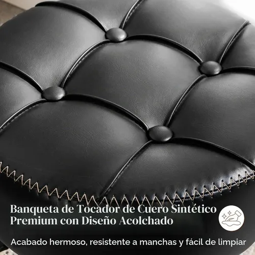 Vista 4 de LUE BONA Taburete de tocador ajustable, silla giratoria de 360° para sala de maquillaje, taburete negro para tocador, pequeños taburetes de tocador