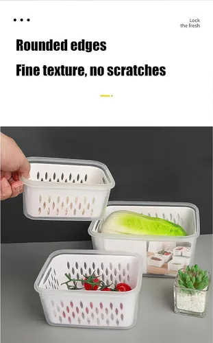 Vista 5 de Contenedores de almacenamiento de frutas y verduras para refrigerador, 6 piezas/3 juegos de contenedores para mantener frescos y conservadores