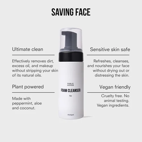 Vista 4 de Public Goods Limpiador facial e hidratante para hombres y mujeres, limpiador espumoso hidratante e hidratante, elimina la suciedad y el aceite