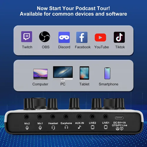 Vista 4 de Paquete de equipo de podcast todo en uno F993, paquete de estudio de grabación BM-800 con cambiador de voz, tarjeta de sonido en vivo, interfaz