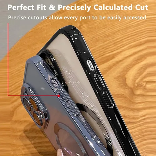 Vista 3 de Funda magnética transparente para iPhone 14 Pro Max con protector de lente de cámara, [compatible con MagSafe] a prueba de golpes, delgada Negro