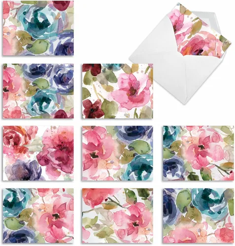 Vista 9 de The Best Card Company – 10 tarjetas en fondo blanco con flores, en caja (4 x 5.12 pulgadas) – Juego de tarjetas florales surtidas