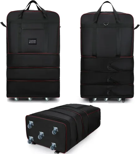 Vista 5 de ELDA Maleta plegable expandible con ruedas universales bolsa de viaje rodante bolsa de lona para hombres y mujeres equipaje ligero de gran capacidad