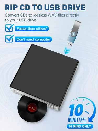 Vista 2 de Reproductor de CD de alta fidelidad para el hogar, extractor de CD, reproductor de CD Bluetooth para automóvil con extracción USB, Rip CD a USB