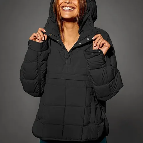 Vista 6 de Chaqueta acolchada de gran tamaño con capucha para mujer, abrigo de invierno ligero y cálido para mujer