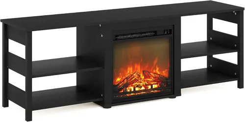 Vista 6 de Furinno Soporte clásico de TV de 70 pulgadas con chimenea, americano