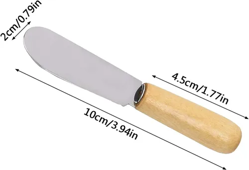 Vista 2 de 10 cuchillos pequeños de mantequilla con mango de madera de 4 pulgadas, de acero inoxidable, borde recto, esparcidor de queso y mantequilla, crema
