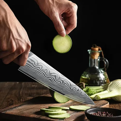 Vista 7 de HOSHANHO Juego de 3 piezas de cuchillos, juego de cuchillos de cocina profesional de acero en polvo de alto carbono, juego de cuchillos ultra