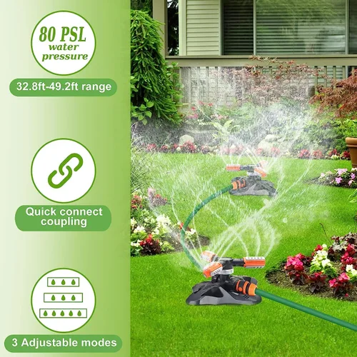 Vista 4 de Aspersor de jardín, rociadores de césped mejorados, sistema automático de rociador de agua de césped giratorio de 360 grados, rociador de manguera
