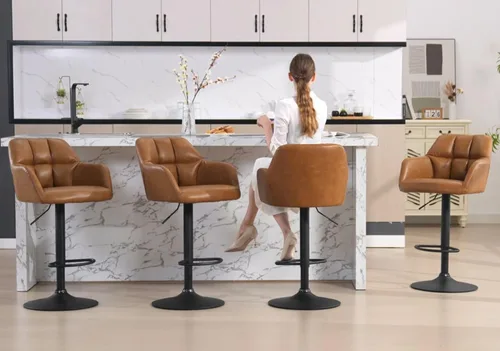Vista 33 de ROCITY Juego de 2 taburetes de bar de terciopelo con respaldo, silla de bar beige para isla de cocina, taburetes de bar modernos con patas de metal
