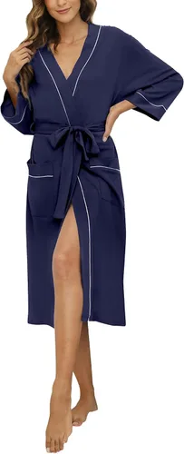 Vista 6 de HEARTNICE - Bata de baño de algodón para mujer, tejido de punto tipo quimono, para el spa, liviana, larga