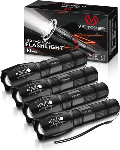 Vista 15 de Victoper Linternas LED Rojas, linterna táctica recargable de alto poder y alto lúmen súper brillante, 5 modos, con zoom, impermeable, luces de flash