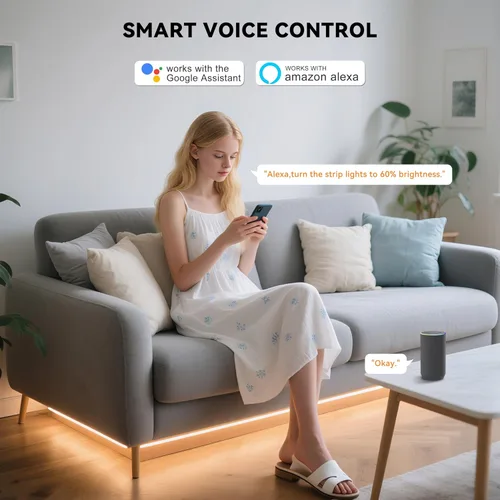 Vista 4 de PAUTIX Tiras de luces LED COB 65.6 pies/20m blanco cálido 2700K, compatible con Alexa/Google Assistant, tiras LED regulables para dormitorio