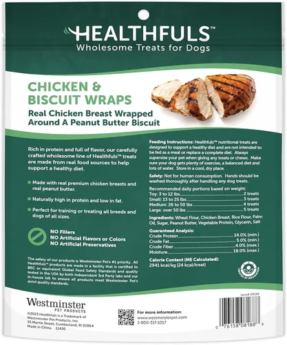 Vista 2 de HEALTHFULS Galletas para perros con sabor a pollo y mantequilla de maní, 16 onzas, (paquete de 2)