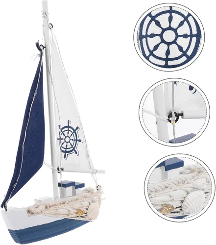 Vista 5 de ARTIBETTER Decoración Vela Adornment Escritorio Velero Ornamento Estilo Náutico Velero Modelo Mediterráneo Náutico Barco Modelo LED Madera Oficina
