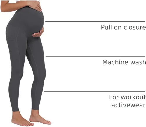 Vista 48 de WHOUARE Leggings de maternidad sobre el vientre con bolsillos para mujer, cintura alta, entrenamiento, pantalones de yoga