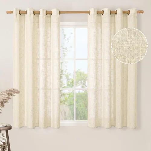Vista 65 de LAMIT Cortinas de lino marrón caramelo para sala de estar, 84 pulgadas, de lino sintético, texturizado, filtrante de luz, paneles de privacidad