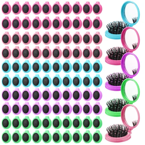 Vista 7 de Barydat 50 piezas de cepillo de pelo plegable de viaje con espejo, cepillo de pelo pequeño portátil a granel, mini peines compactos coloridos