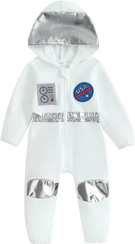 Vista 7 de Disfraz de astronauta para bebé niño y niña, traje espacial para Halloween Un mameluco