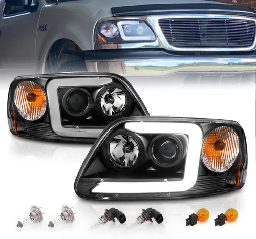 Vista 8 de AmeriLite Faros delanteros de cristal negro con juego de aparcamiento en esquina para Ford F150 F-150 Harley Lighting - Conductor y pasajero