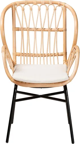 Vista 4 de bali & pari Caelia - Silla de comedor moderna bohemia de ratán natural y metal negro