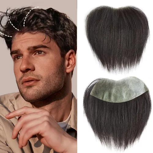 Vista 25 de Extensión frontal de cabello rubio claro para hombres, extensión de cabello lacio con pérdida de línea de cabello humano con cinta adhesiva