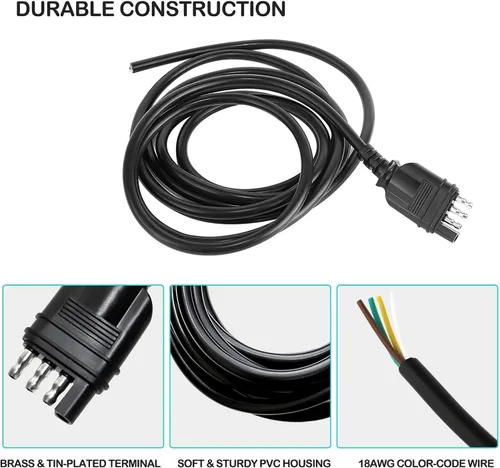 Vista 7 de MECMO Conector de extremo de remolque de 4 vías, cable recubierto de 10 pies, conector plano de 4 pines para enganche de remolque de lado