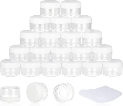 Vista 13 de 50 unidades de 5 gramos de envases de muestra, tarros vacíos de 5 ml con tapas, pequeños envases cosméticos, tarros de muestra mini con 4 cucharas